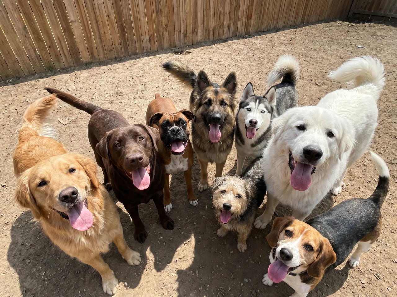 Pack of happy dogs at our Round Rock dog daycare
