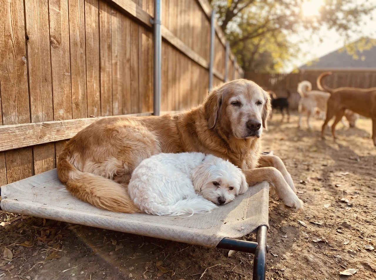 Senior dog resting at our Round Rock daycare